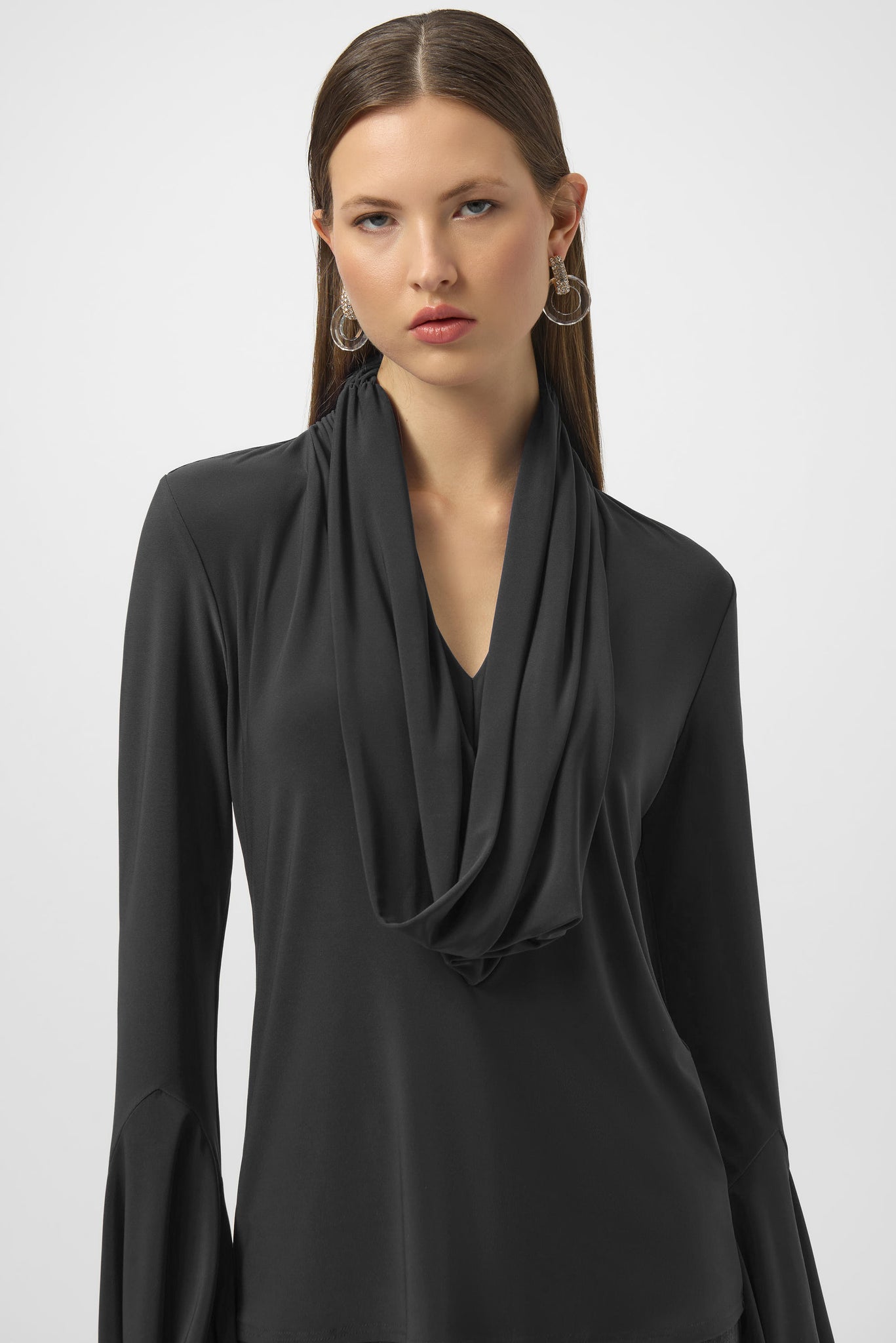 JOSEPH RIBKOFF 254114 SILKY KNIT FITTTED COWL NECK TOP