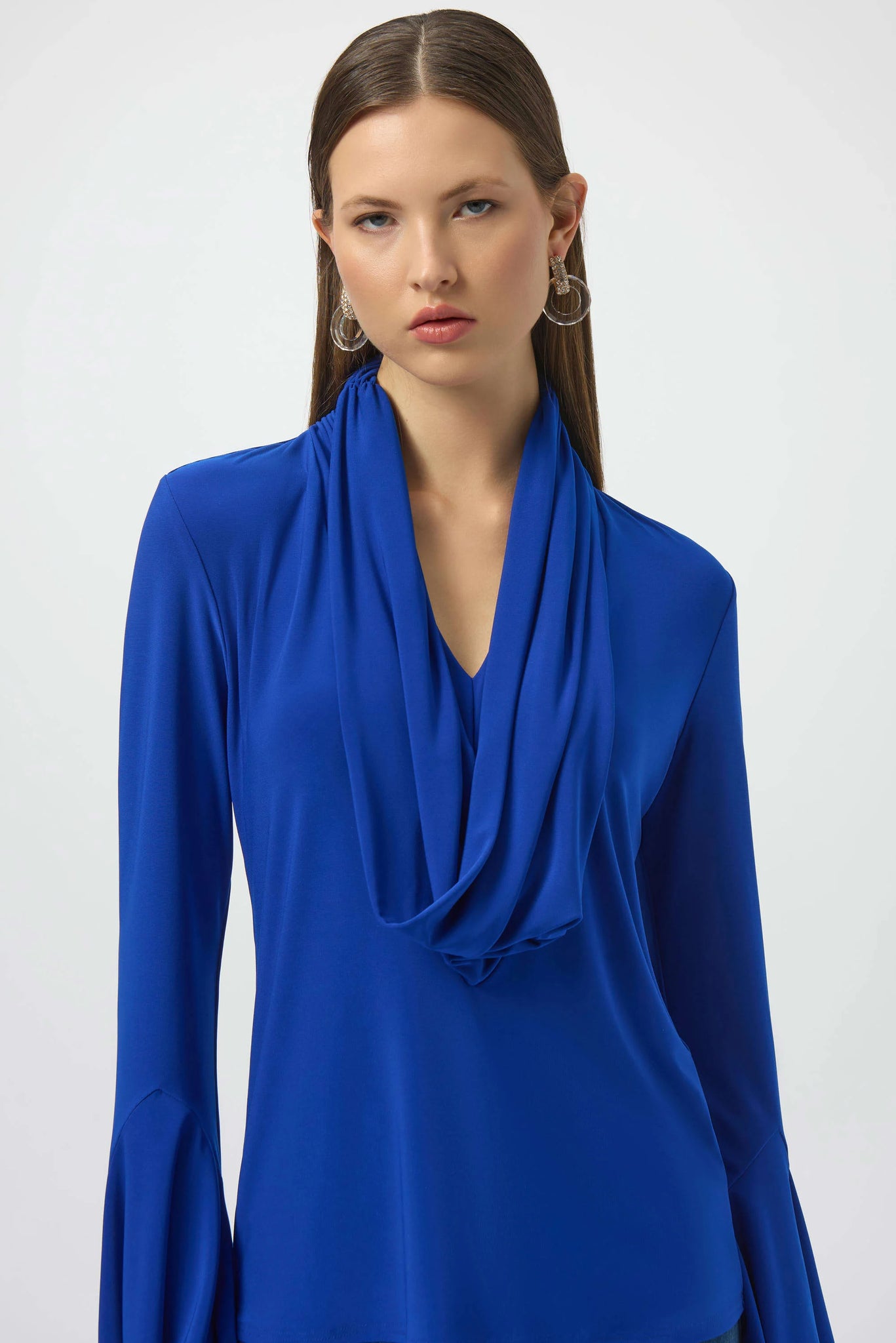 JOSEPH RIBKOFF 254114 SILKY KNIT FITTTED COWL NECK TOP