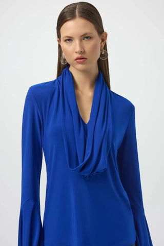 JOSEPH RIBKOFF 254114 SILKY KNIT FITTTED COWL NECK TOP