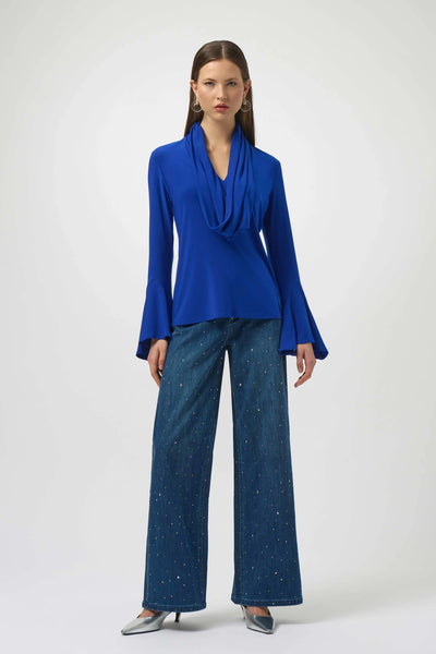 JOSEPH RIBKOFF 254114 SILKY KNIT FITTTED COWL NECK TOP
