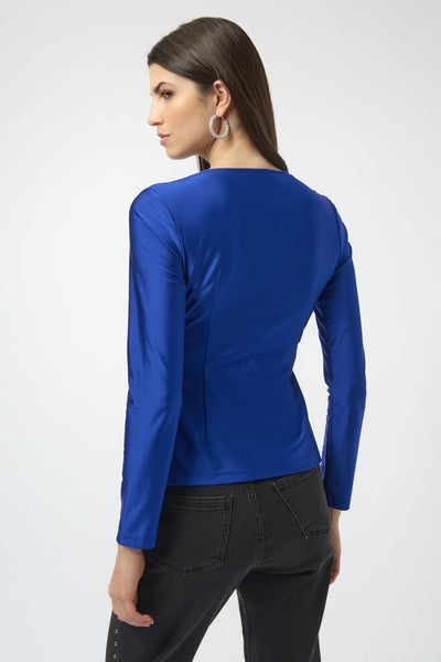 JOSEPH RIBKOFF 254158 SATIN KNIT FITTED WRAP TOP