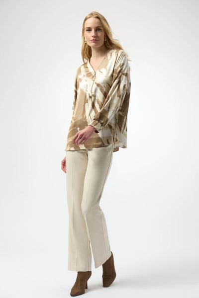 JOSEPH RIBKOFF 254193 RECYCLED SATIN ABSTRACT PRINT TUNIC WITH ZIPPER DETAIL