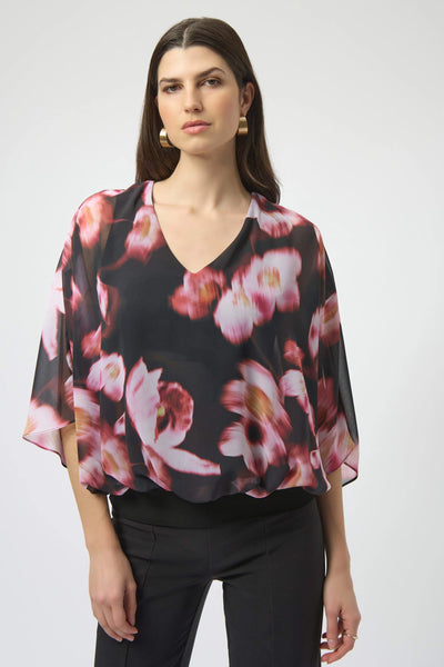 JOSEPH RIBKOFF 254202 CHIFFON AND SILKY KNIT FLORAL PRINT BOXY TOP
