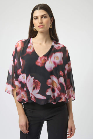 JOSEPH RIBKOFF 254202 CHIFFON AND SILKY KNIT FLORAL PRINT BOXY TOP