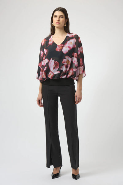 JOSEPH RIBKOFF 254202 CHIFFON AND SILKY KNIT FLORAL PRINT BOXY TOP