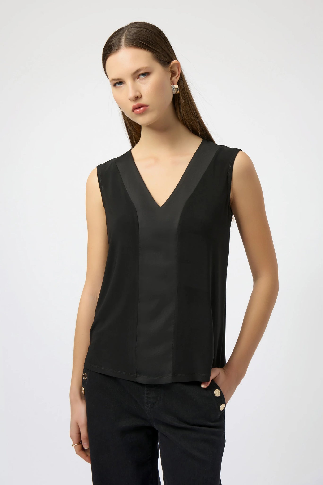 JOSEPH RIBKOFF 254211 SILKY KNIT AND SATIN FITTED SLEEVELESS TOP- 2 COLOURS