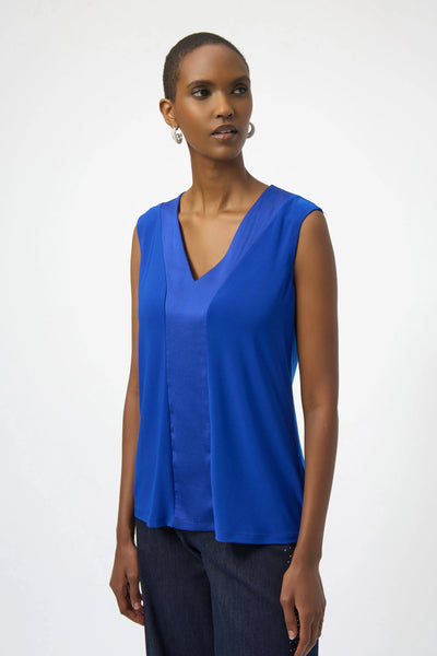 JOSEPH RIBKOFF 254211 SILKY KNIT AND SATIN FITTED SLEEVELESS TOP- 2 COLOURS