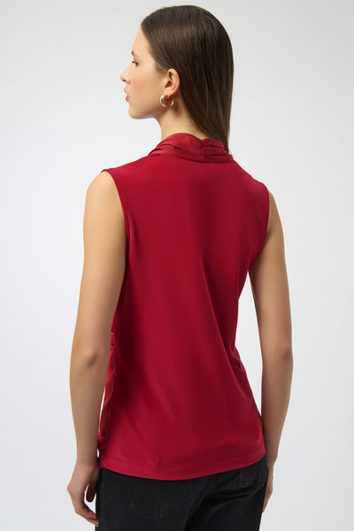 JOSEPH RIBKOFF 254215 RECYCLED SATIN AND SILKY KNIT SLEEVELESS WRAP TOP