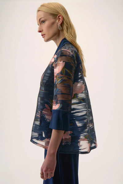 JOSEPH RIBKOFF SIGNATURE 254729 JACQUARD ORGANZA FLORAL PRINT SWING JACKET