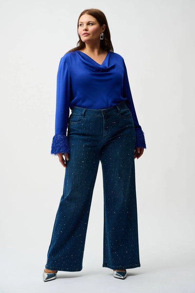 JOSEPH RIBKOFF 254921 CLASSIC WIDE LEG JEANS WITH RHINESTONES