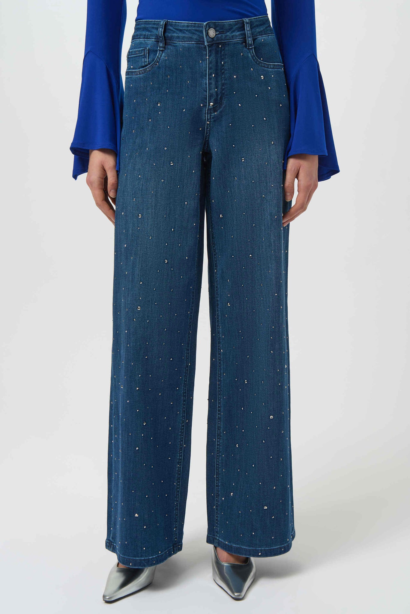 JOSEPH RIBKOFF 254921 CLASSIC WIDE LEG JEANS WITH RHINESTONES