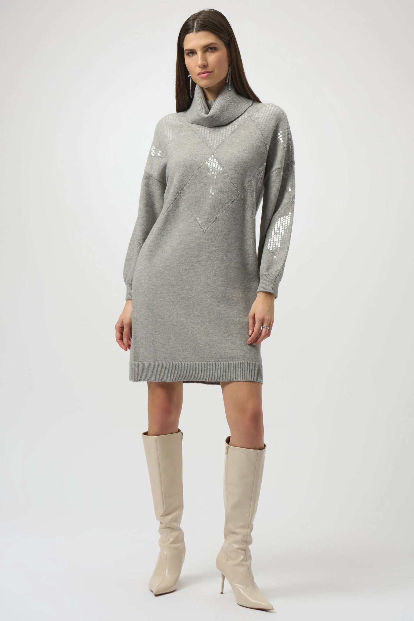 JOSEPH RIBKOFF 254931 SWEATER KNIT STRAIGHT DRESS WITH SEQUIN DETAIL