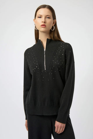 JOSEPH RIBKOFF 254933 SWEATER KNIT MOCK NECK PULLOVER WITH RHINESTONES