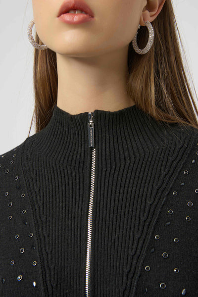 JOSEPH RIBKOFF 254933 SWEATER KNIT MOCK NECK PULLOVER WITH RHINESTONES
