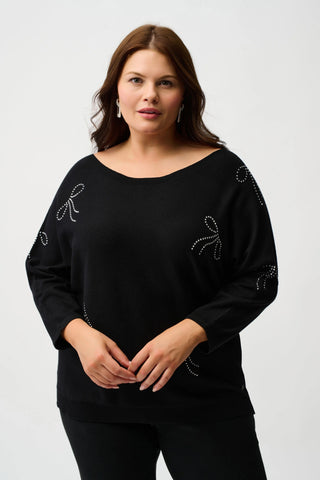 JOSEPH RIBKOFF 254950 SWEATER KNIT PULLOVER WITH IRON-ON BOW DETAIL