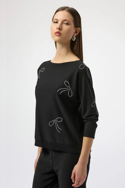 JOSEPH RIBKOFF 254950 SWEATER KNIT PULLOVER WITH IRON-ON BOW DETAIL
