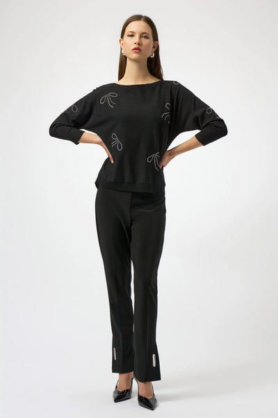 JOSEPH RIBKOFF 254950 SWEATER KNIT PULLOVER WITH IRON-ON BOW DETAIL