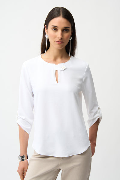 JOSEPH RIBKOFF 261036 Eggshell Boxy Top With Keyhole Neckline- 2 COLOURS