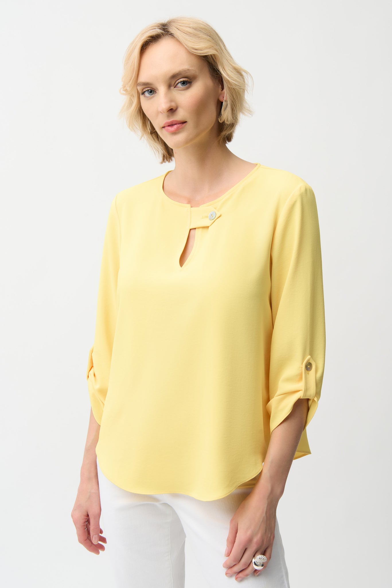JOSEPH RIBKOFF 261036 Eggshell Boxy Top With Keyhole Neckline- 2 COLOURS
