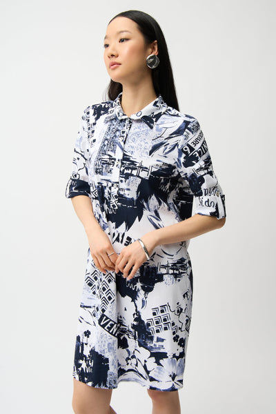 JOSEPH RIBKOFF 261048 Stretch Poplin Conversational Print Shirt Dress