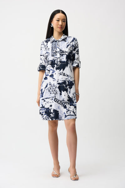 JOSEPH RIBKOFF 261048 Stretch Poplin Conversational Print Shirt Dress