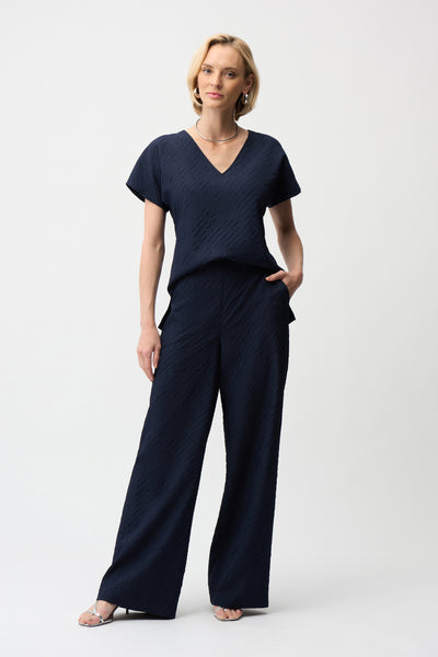 JOSEPH RIBKOFF 261055 GEOMETRIC TEXTURED JACQUARD TOP WITH V-NECKLINE