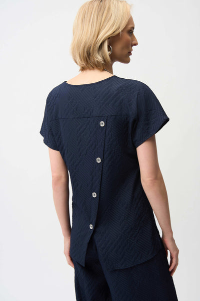 JOSEPH RIBKOFF 261055 GEOMETRIC TEXTURED JACQUARD TOP WITH V-NECKLINE