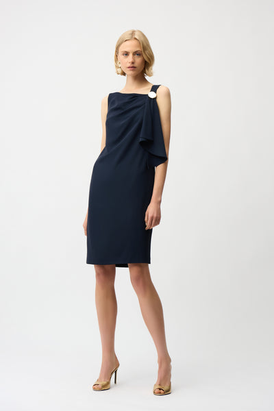 JOSEPH RIBKOFF 261134 Woven Twill Shift Dress With Asymmetrical Neckline