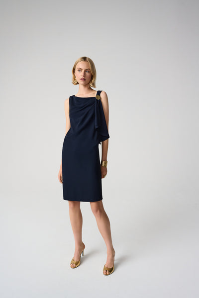 JOSEPH RIBKOFF 261134 Woven Twill Shift Dress With Asymmetrical Neckline