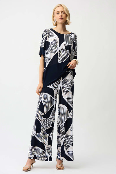 JOSEPH RIBKOFF 261139 SILKY KNIT GEOMETRIC PRINT WIDE-LEG PANTS