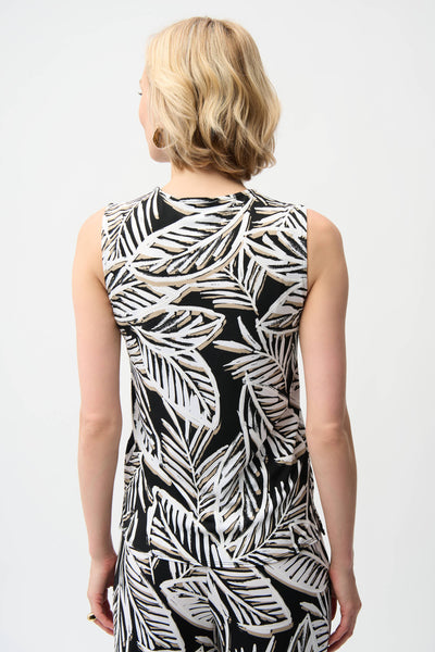 JOSEPH RIBKOFF 261151 Silky Knit Tropical Print Sleeveless Trapeze Top