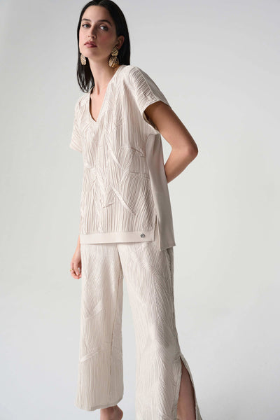 JOSEPH RIBKOFF 261160PLEATED SATIN BOXY TOP WITH SILKY KNIT BACK