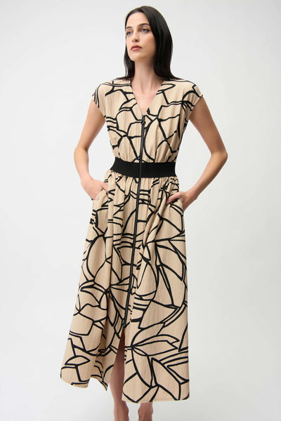 JOSEPH RIBKOFF 261163 SEERSUCKER ABSTRACT PRINT FIT AND FLARE DRESS