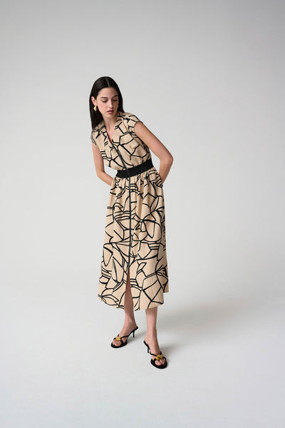 JOSEPH RIBKOFF 261163 SEERSUCKER ABSTRACT PRINT FIT AND FLARE DRESS
