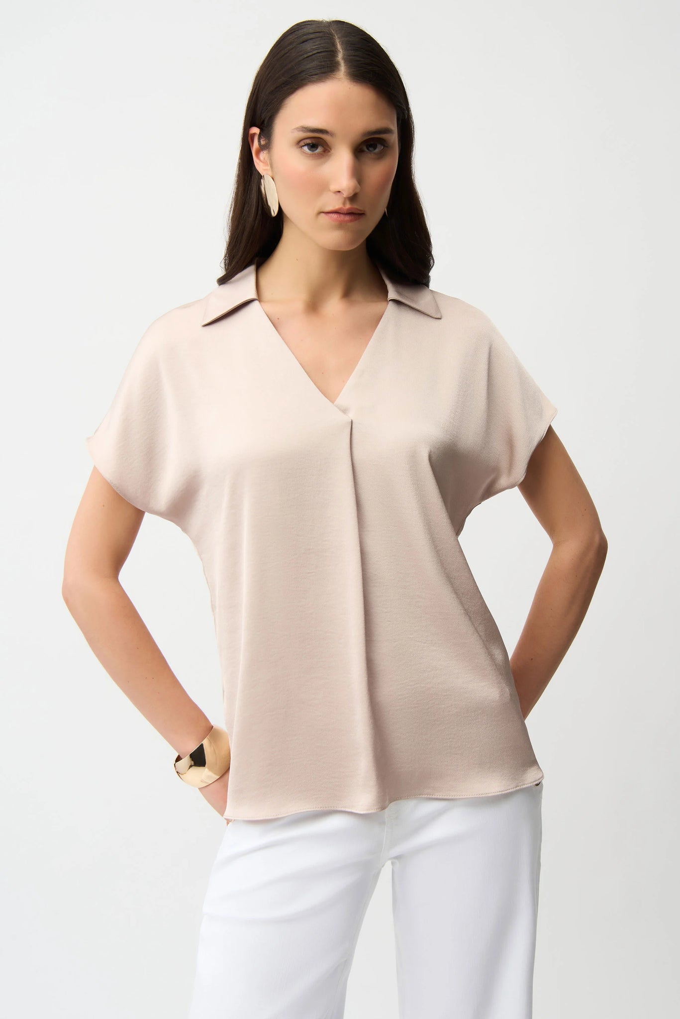 JOSEPH RIBKOFF 261191 RECYCLED SATIN BOXY TOP WITH SHIRT  COLLAR