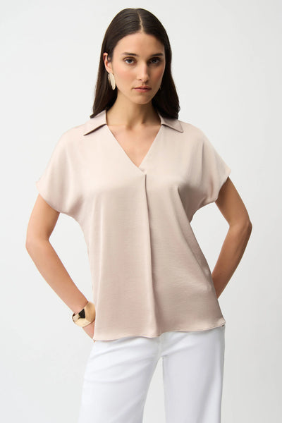 JOSEPH RIBKOFF 261191 RECYCLED SATIN BOXY TOP WITH SHIRT  COLLAR