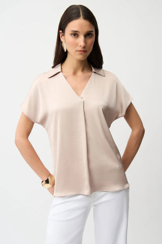 JOSEPH RIBKOFF 261191 RECYCLED SATIN BOXY TOP WITH SHIRT  COLLAR
