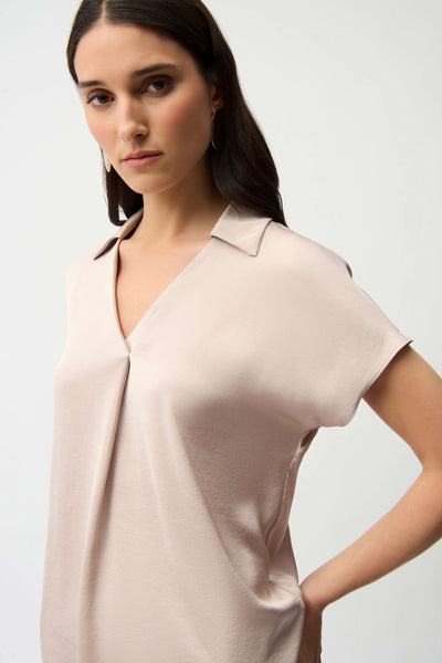 JOSEPH RIBKOFF 261191 RECYCLED SATIN BOXY TOP WITH SHIRT  COLLAR