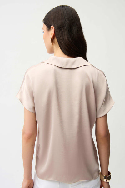 JOSEPH RIBKOFF 261191 RECYCLED SATIN BOXY TOP WITH SHIRT  COLLAR