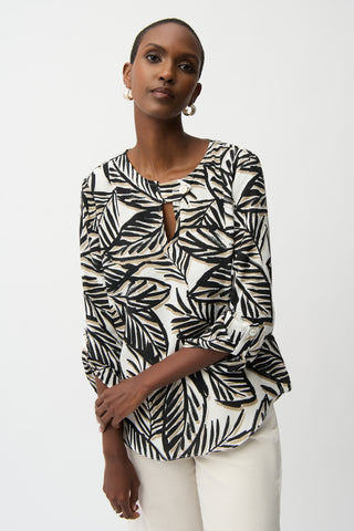 JOSEPH RIBKOFF 261207 Georgette Tropical Print Boxy Top With Front Keyhole