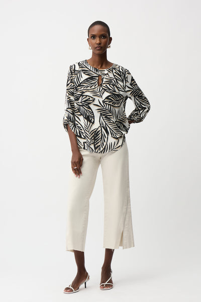 JOSEPH RIBKOFF 261207 Georgette Tropical Print Boxy Top With Front Keyhole