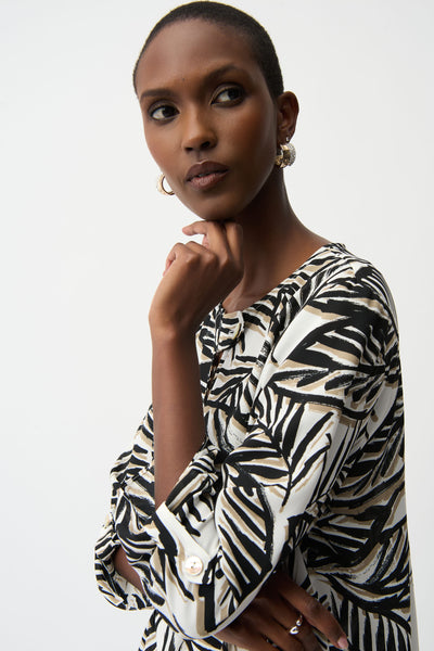 JOSEPH RIBKOFF 261207 Georgette Tropical Print Boxy Top With Front Keyhole
