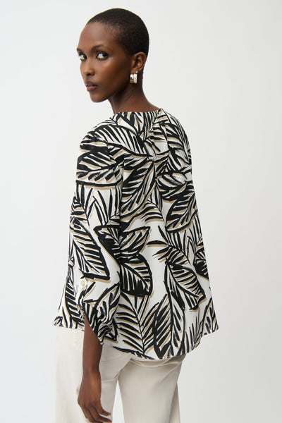 JOSEPH RIBKOFF 261207 Georgette Tropical Print Boxy Top With Front Keyhole