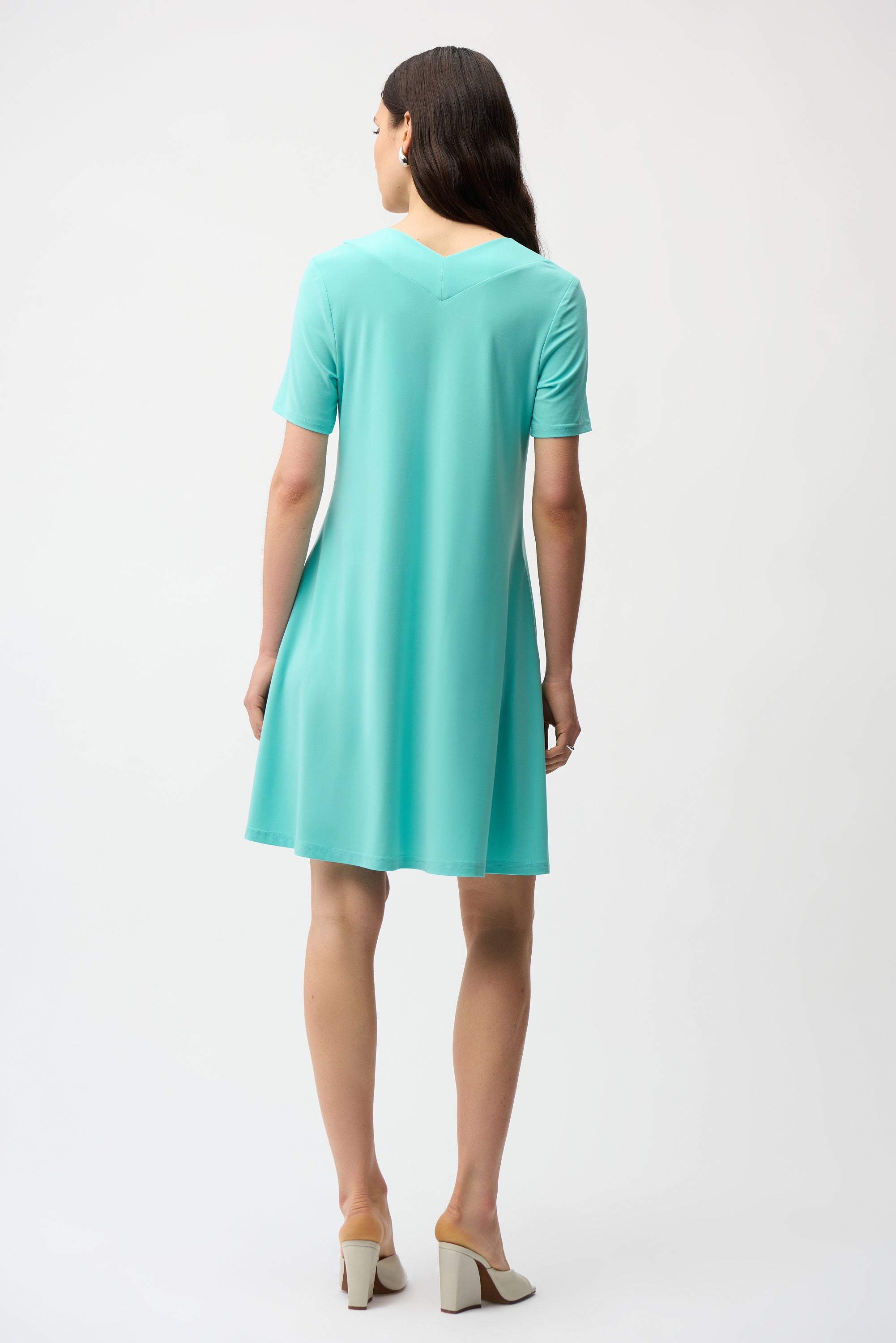 JOSEPH RIBKOFF 261210 SILKY KNIT A-LINE DRESS WITH OVERLAPPING V