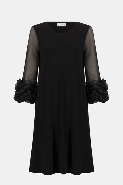 JOSEPH RIBKOFF 261212 Silky Knit and Mesh A-Line Dress With Ruffled Trim