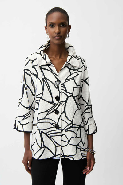 JOSEPH RIBKOFF 261239 Seersucker Abstract Print Trapeze Jacket With Contrast Button