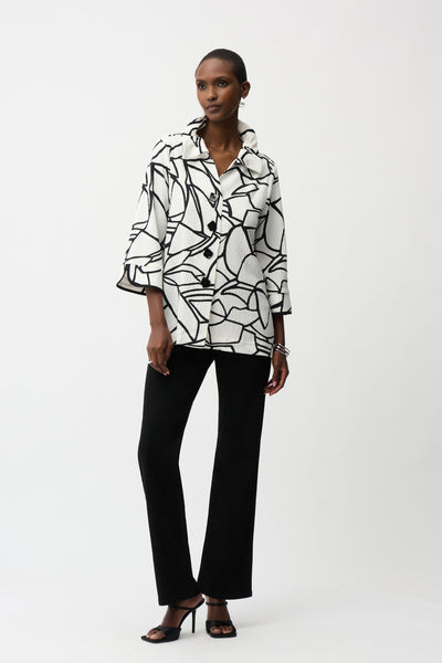 JOSEPH RIBKOFF 261239 Seersucker Abstract Print Trapeze Jacket With Contrast Button
