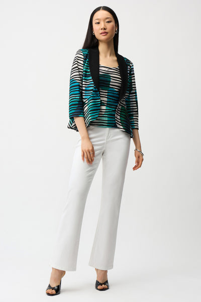 JOSEPH RIBKOFF 261270 Cascade Knit Geometric Print Peplum Jacket and Camisole Set