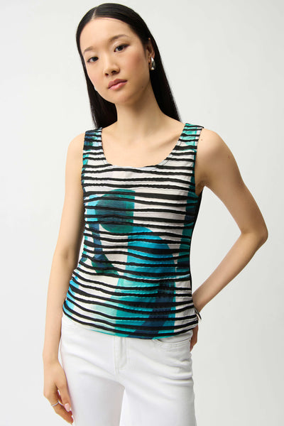 JOSEPH RIBKOFF 261270 Cascade Knit Geometric Print Peplum Jacket and Camisole Set