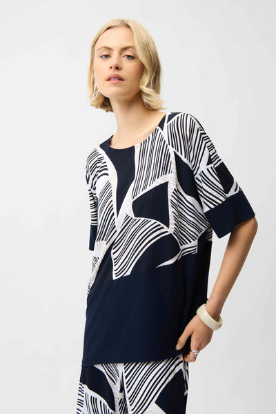 JOSEPH RIBKOFF 261283 Silky Knit Geometric Print Asymmetrical Cocoon Top